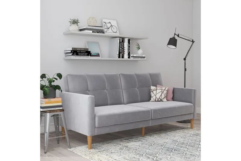 Bäddsoffa Lilly Ljusgrå, Sammet - Ljusgrå, Sammet - Möbler - Vardagsrum - Bäddsoffor