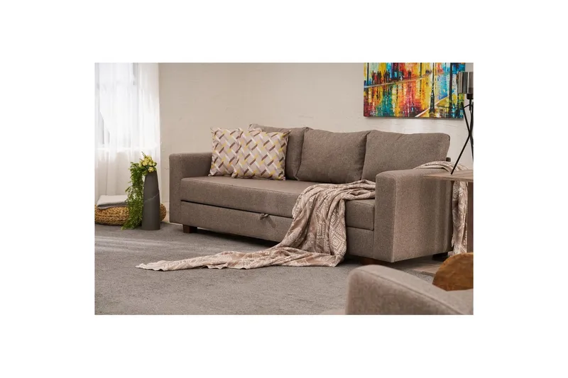 Bäddsoffa med 3 sittplatser Iroulport Arzilla Brun - Brun - Möbler - Vardagsrum - Bäddsoffor