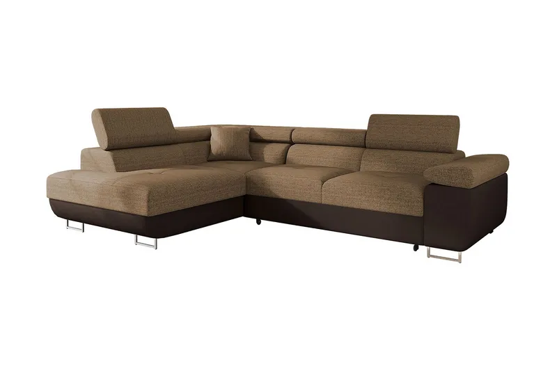 Bäddsoffa med schäslong, Brun