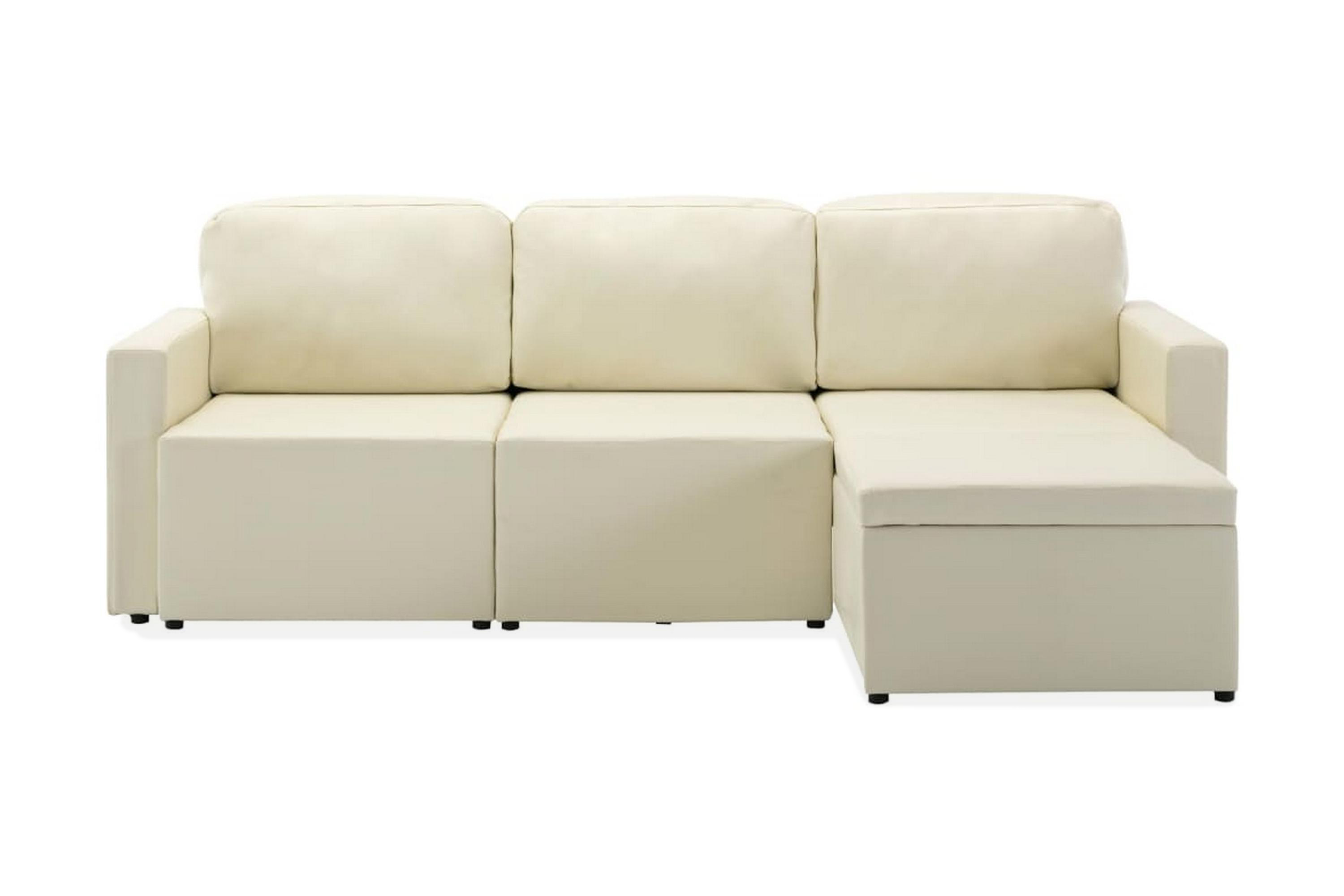 Bäddsoffa modulär 3-sits gräddvit konstläder – Vit