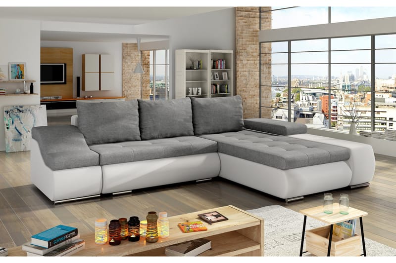 TOXANA Bäddsoffa med Divan Grå/Vit - Bäddsoffor - 4-sits bäddsoffa