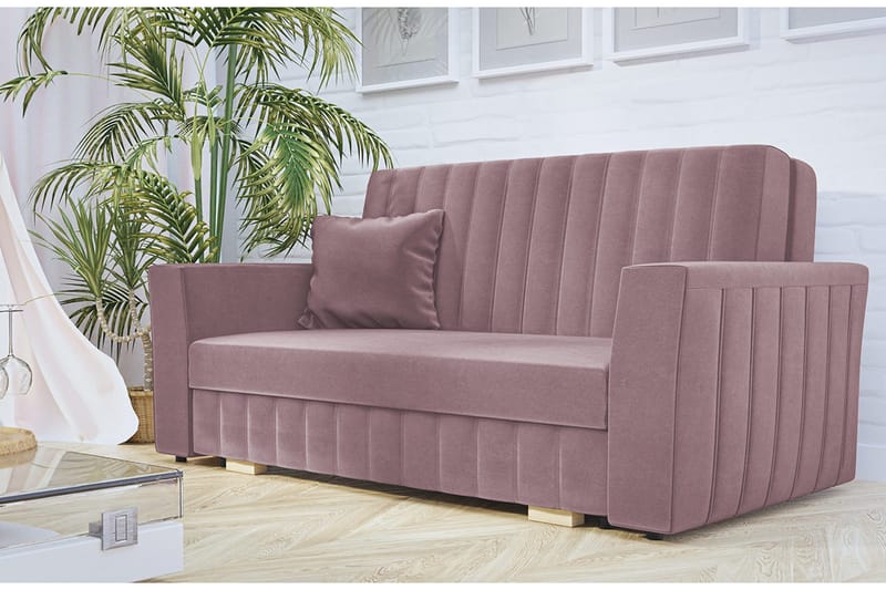 Bensbyn 2-sits Bäddsoffa med Förvaring och Vertikala Sömmar i Sammet - Rosa - Möbler - Vardagsrum - Bäddsoffor - 2-sits bäddsoffa