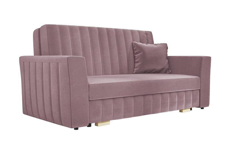 Bensbyn 2-sits Bäddsoffa med Förvaring och Vertikala Sömmar i Sammet, Rosa