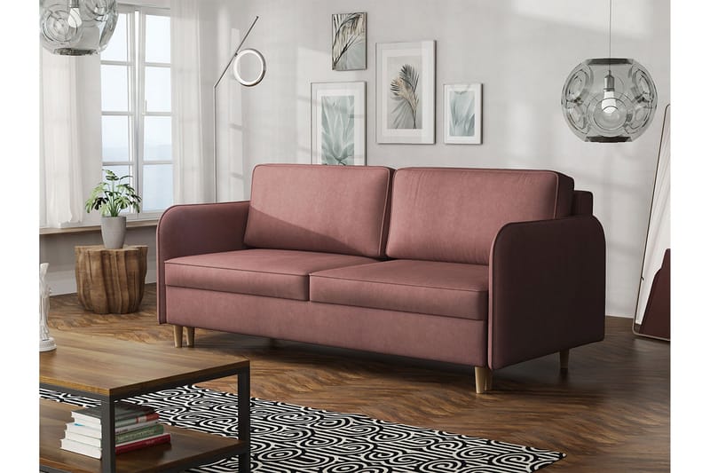 Gaja 2-sits Bäddsoffa Rundade Armstöd i Tyg - Rosa - Möbler - Vardagsrum - Bäddsoffor - 2-sits bäddsoffa