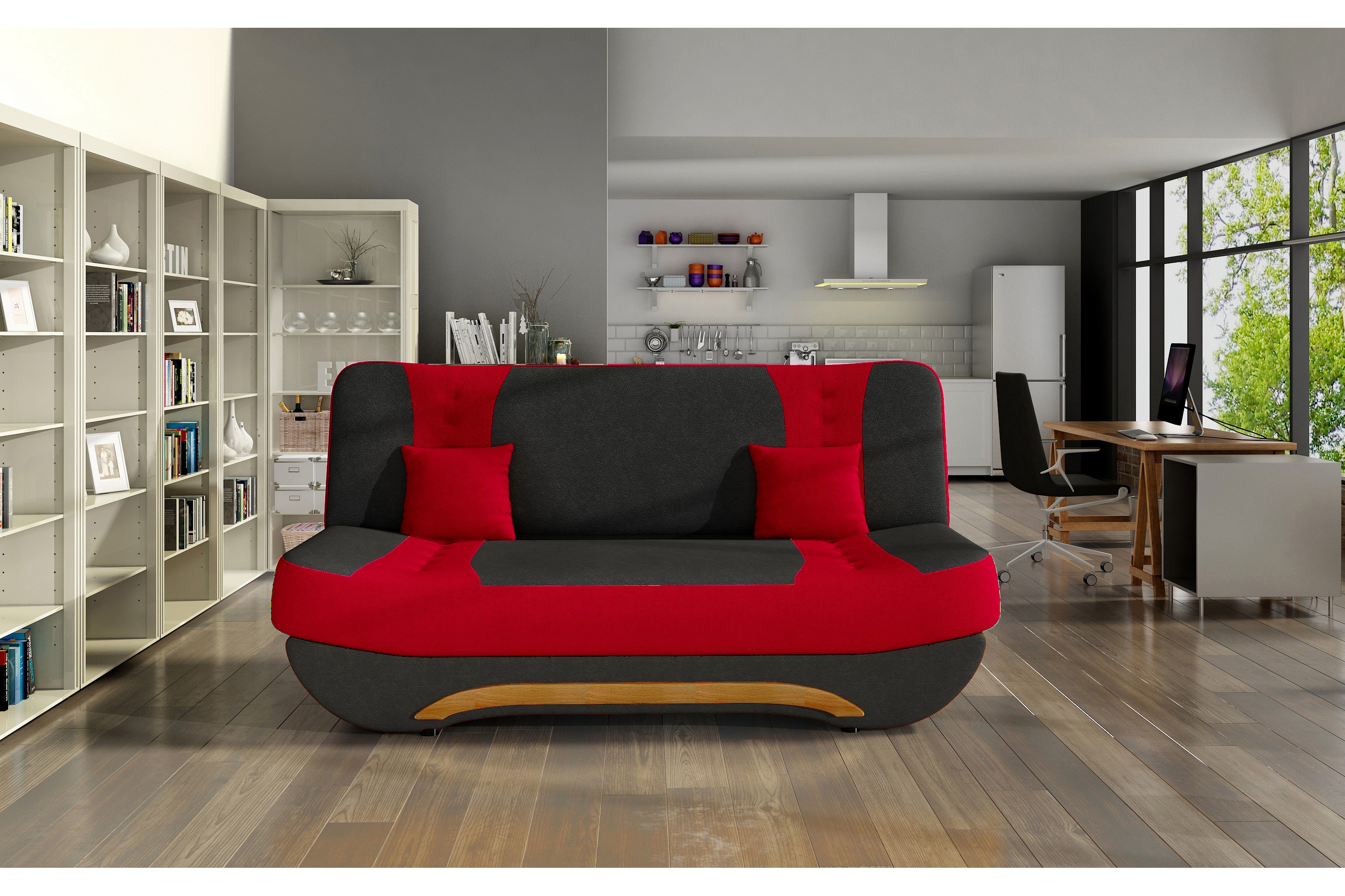 karjan bäddsoffa svart/röd -