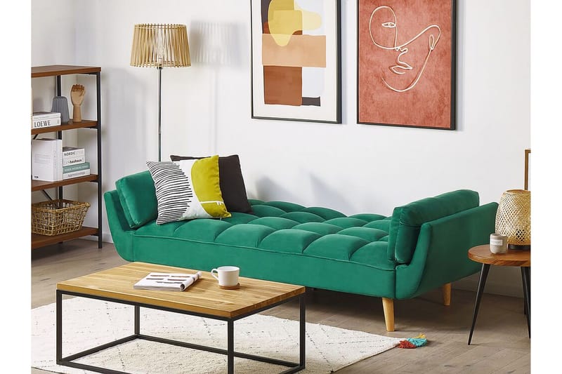 Asaby 3-sits Rektangulär Längsbäddad Bäddsoffa 107x185 cm i Sammet - Grön - Möbler - Vardagsrum - Bäddsoffor - 3-sits bäddsoffa