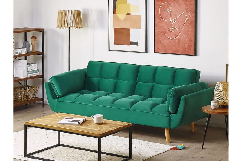 Asaby 3-sits Rektangulär Längsbäddad Bäddsoffa 107x185 cm i Sammet - Grön - Möbler - Vardagsrum - Bäddsoffor - 3-sits bäddsoffa