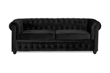 CHESTERFIELD Bäddsoffa 3-sits Sammet Svart