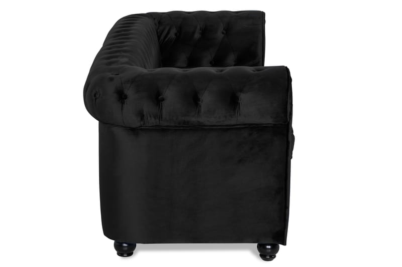 Chesterfield Lyx 3-sits Framåtbäddad bäddsoffa i Sammet - Svart - Möbler - Vardagsrum - Bäddsoffor - 3-sits bäddsoffa