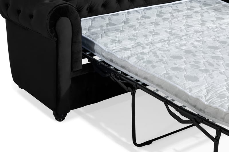 Chesterfield Lyx 3-sits Framåtbäddad bäddsoffa i Sammet - Svart - Möbler - Vardagsrum - Bäddsoffor - 3-sits bäddsoffa