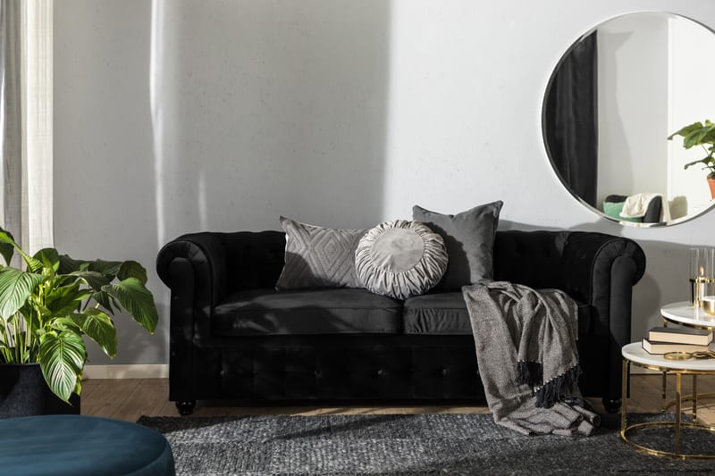 Chesterfield Lyx 3-sits Framåtbäddad bäddsoffa i Sammet - Möbler - Vardagsrum - Bäddsoffor - 3-sits bäddsoffa