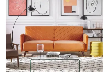Induja 3-sits Bäddsoffa - Sammet/Orange - Möbler - Vardagsrum - Bäddsoffor - 3-sits bäddsoffa