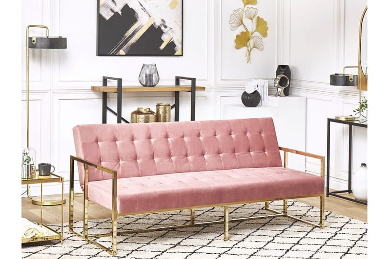 Ordsbo 3-sits Bäddsoffa - Sammet/Rosa - Möbler - Vardagsrum - Bäddsoffor - 3-sits bäddsoffa