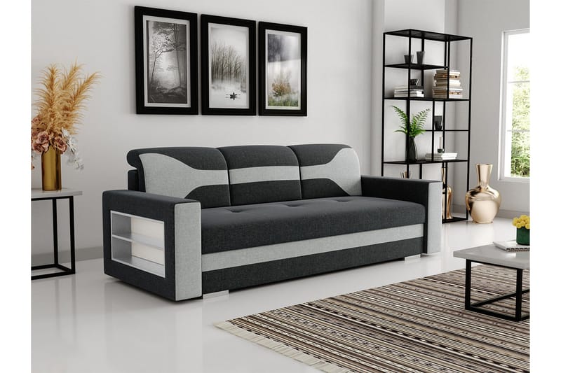 3-sits Bäddsoffa Rektangulär 236 cm med Förvaring i Tyg - Antracit - Möbler - Vardagsrum - Bäddsoffor