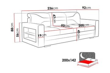 3-sits Bäddsoffa Rektangulär 236 cm med Förvaring i Tyg - Antracit - Möbler - Vardagsrum - Bäddsoffor