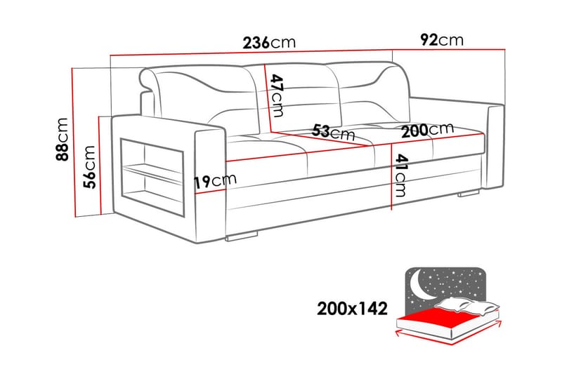 3-sits Bäddsoffa Rektangulär 236 cm med Förvaring i Tyg - Antracit - Möbler - Vardagsrum - Bäddsoffor