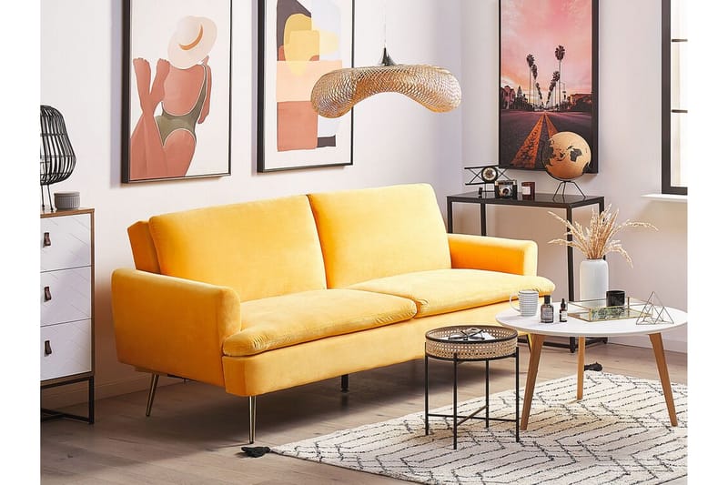 SAKSERUD 3-sits Bäddsoffa Sammet/Gul - Möbler - Vardagsrum - Bäddsoffor - 3-sits bäddsoffa