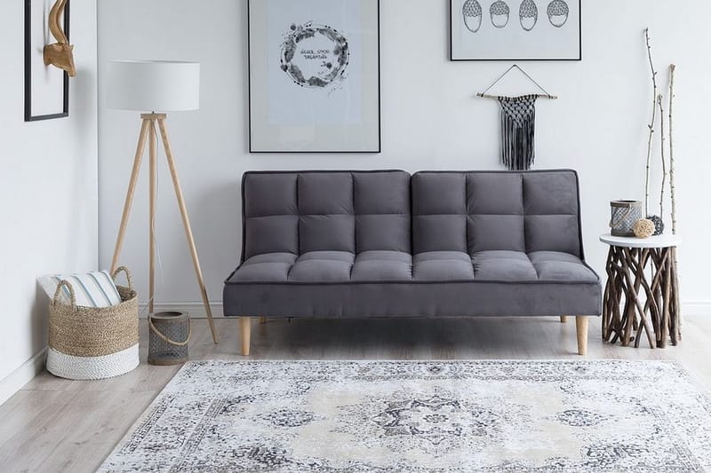 Siljan 3-sits Kvadratsydd Bäddsoffa 177 cm i Sammet - Grå - Möbler - Vardagsrum - Bäddsoffor - 3-sits bäddsoffa