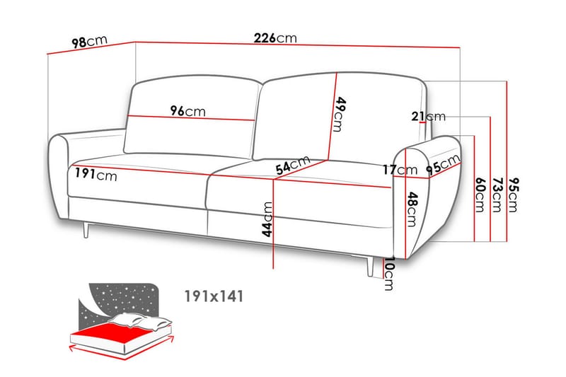 SILVIA Bäddsoffa 226x98x95 cm - Blå - Möbler - Vardagsrum - Bäddsoffor - 3-sits bäddsoffa