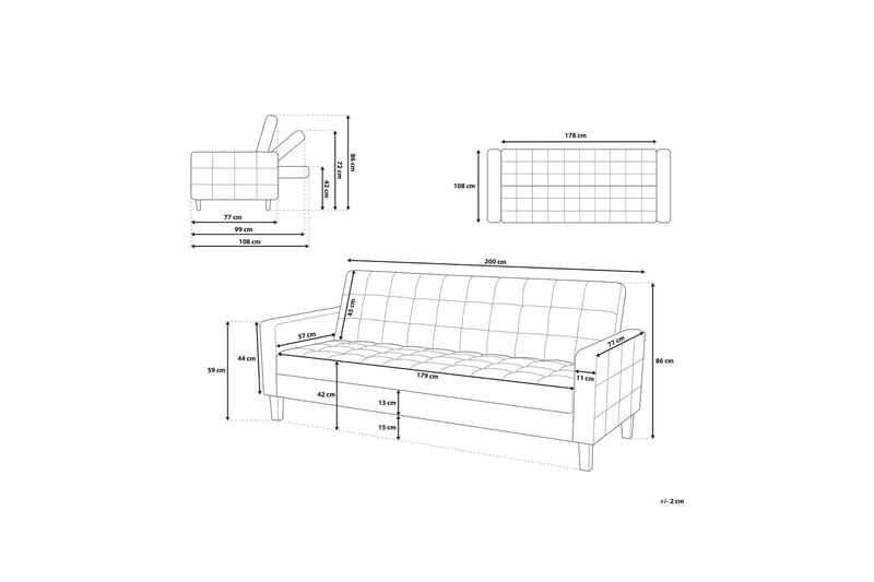 Vehkoo Bäddsoffa 200 cm - Grå - Möbler - Vardagsrum - Bäddsoffor - 3-sits bäddsoffa