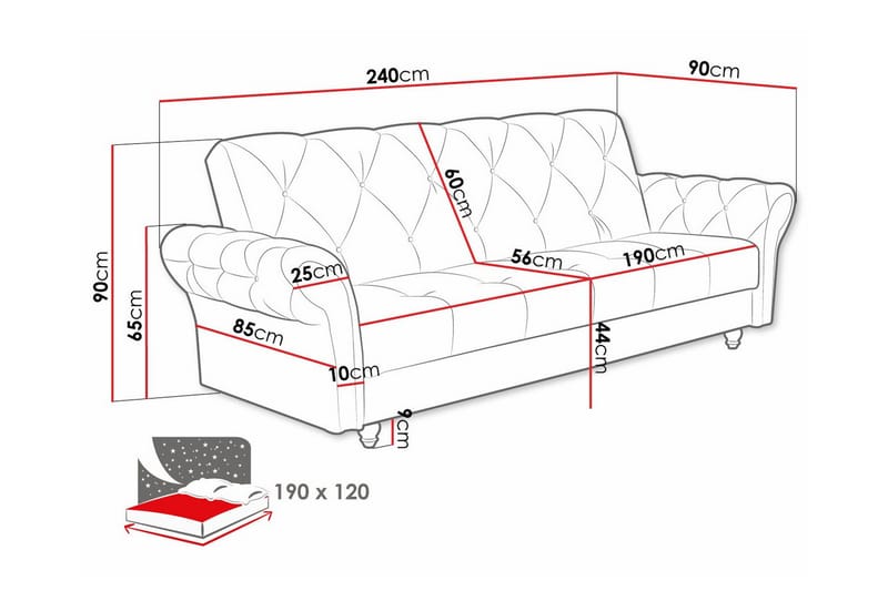 3-sits Denegal Bäddsoffa Mörkbrun - Möbler - Vardagsrum - Bäddsoffor