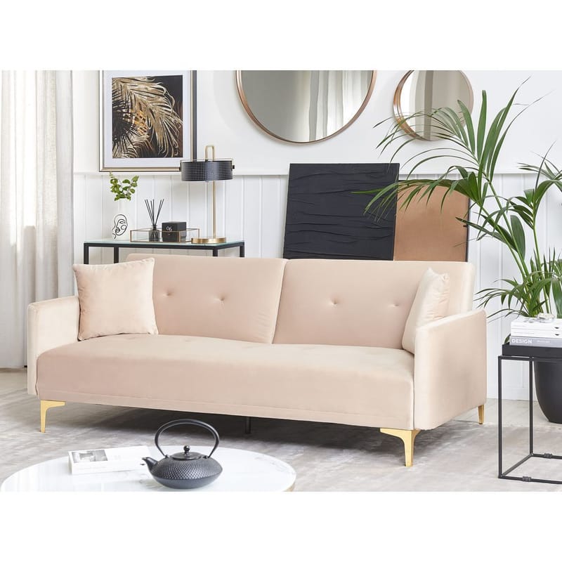 3-sits soffa Lucan - Beige, guld - Möbler - Vardagsrum - Bäddsoffor