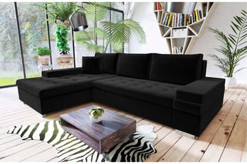 3-sits Vänster L-formad Bäddsoffa med Divan och Förvaring i Tyg - Svart - Möbler - Vardagsrum - Bäddsoffor