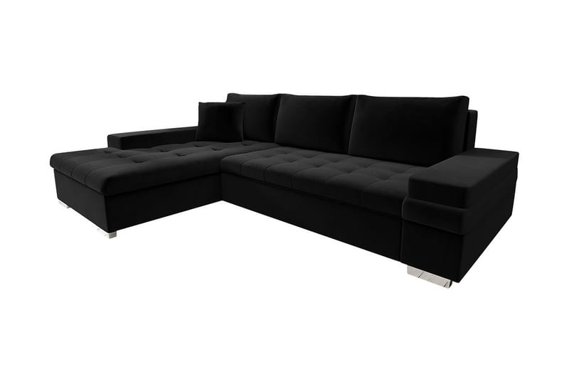 3-sits Vänster L-formad Bäddsoffa med Divan och Förvaring i Tyg, Svart