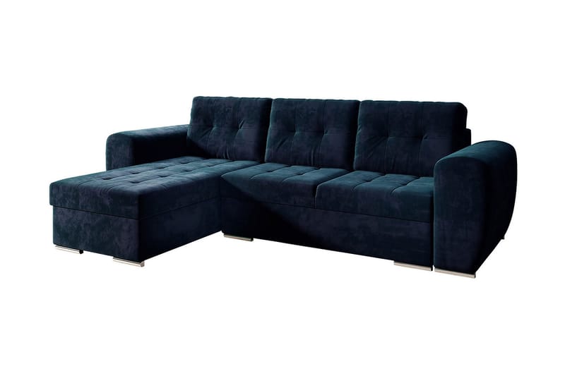3-sits Vänster L-formad Knappsydd Bäddsoffa med Divan och Förvaring i Tyg, Svart