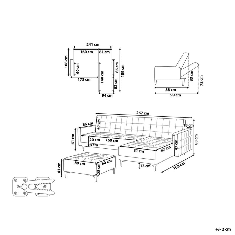 4-sits Bäddsoffa Aberdeen - Pastellrosa, Svart/Vänstervänd/Sammet - Möbler - Vardagsrum - Soffgrupper