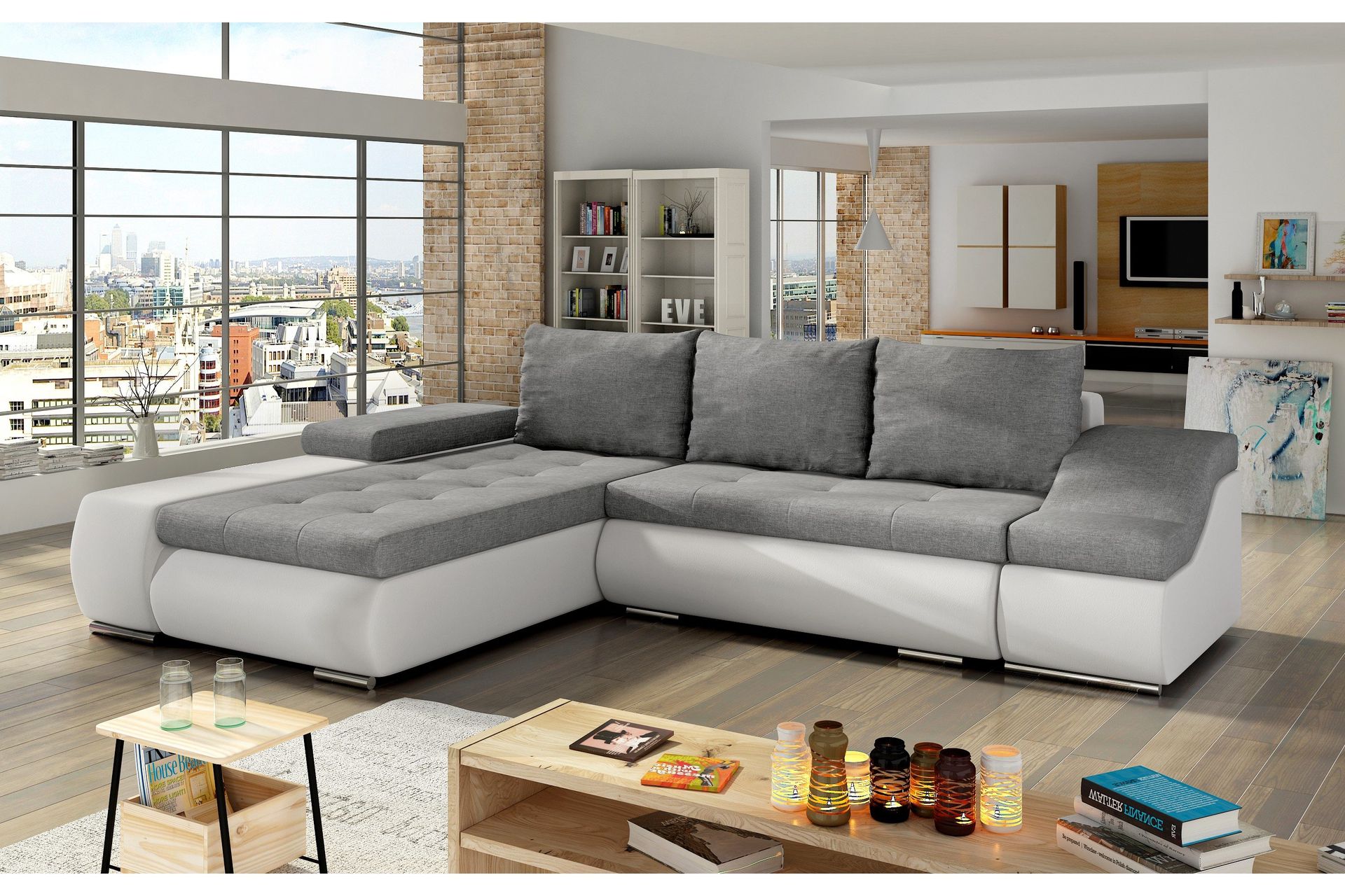 Amieva B&auml;ddsoffa - Gr&aring;/Vit