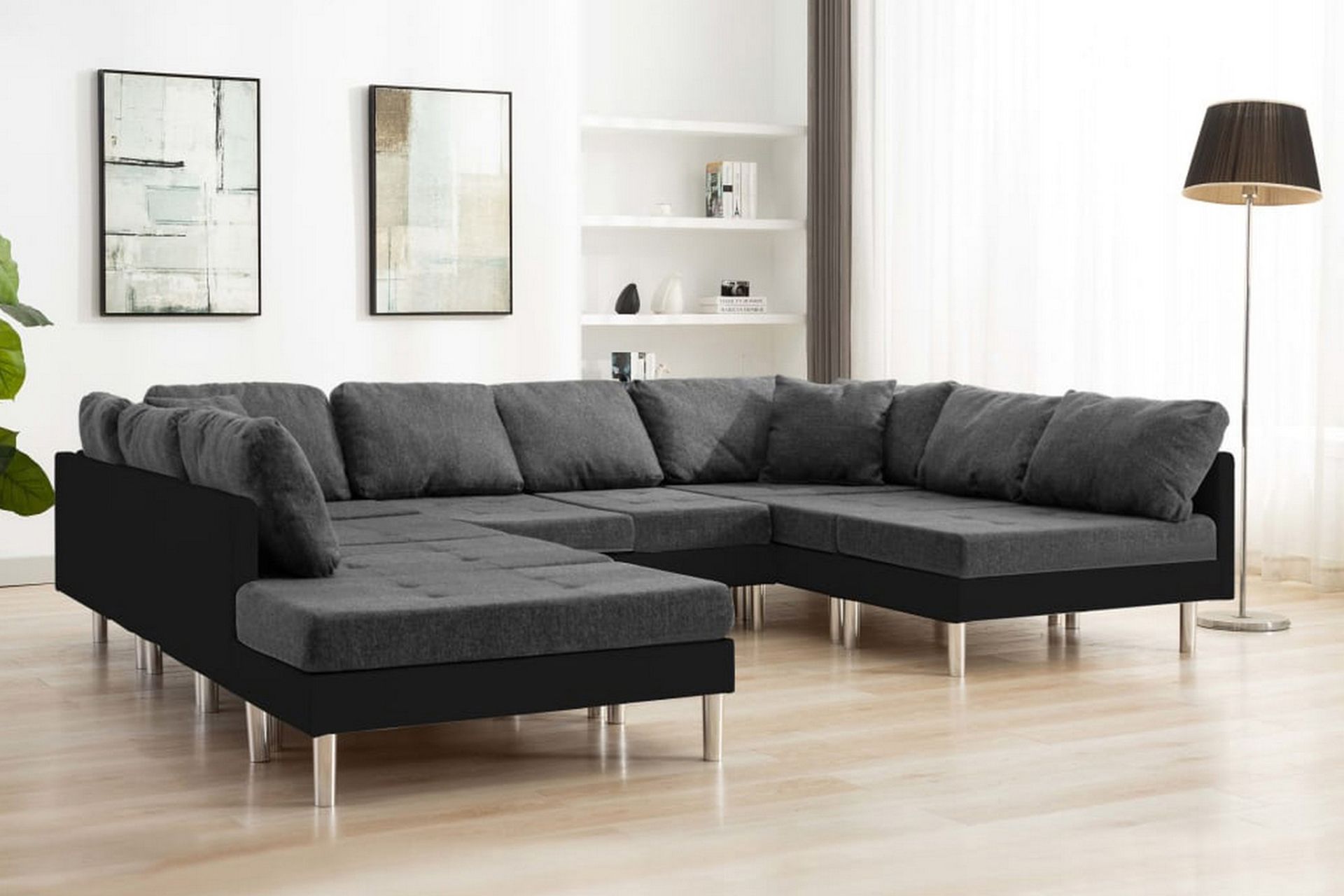Modulsoffa konstläder svart - Svart - Möbler - Vardagsrum - Bäddsoffor - 4-sits bäddsoffa