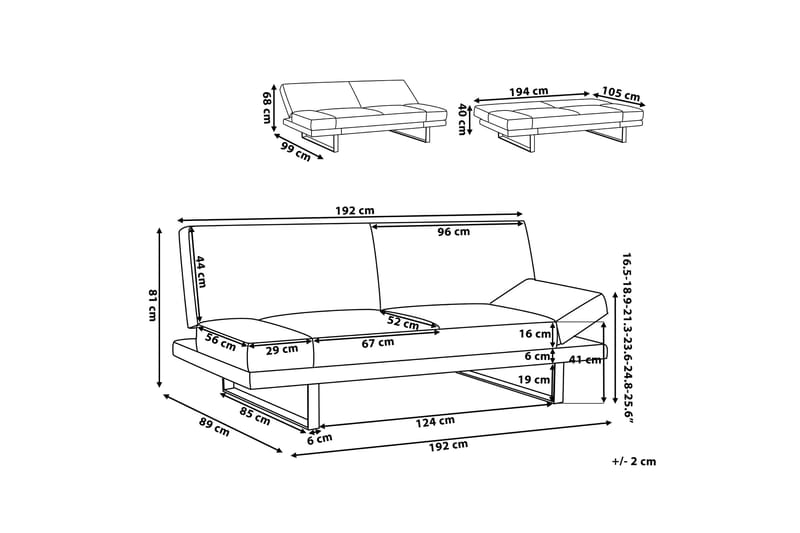 Ramsholt Bäddbar Fällbar Bäddsoffa 105x192 cm i Tyg - Grå - Möbler - Vardagsrum - Bäddsoffor - 4-sits bäddsoffa