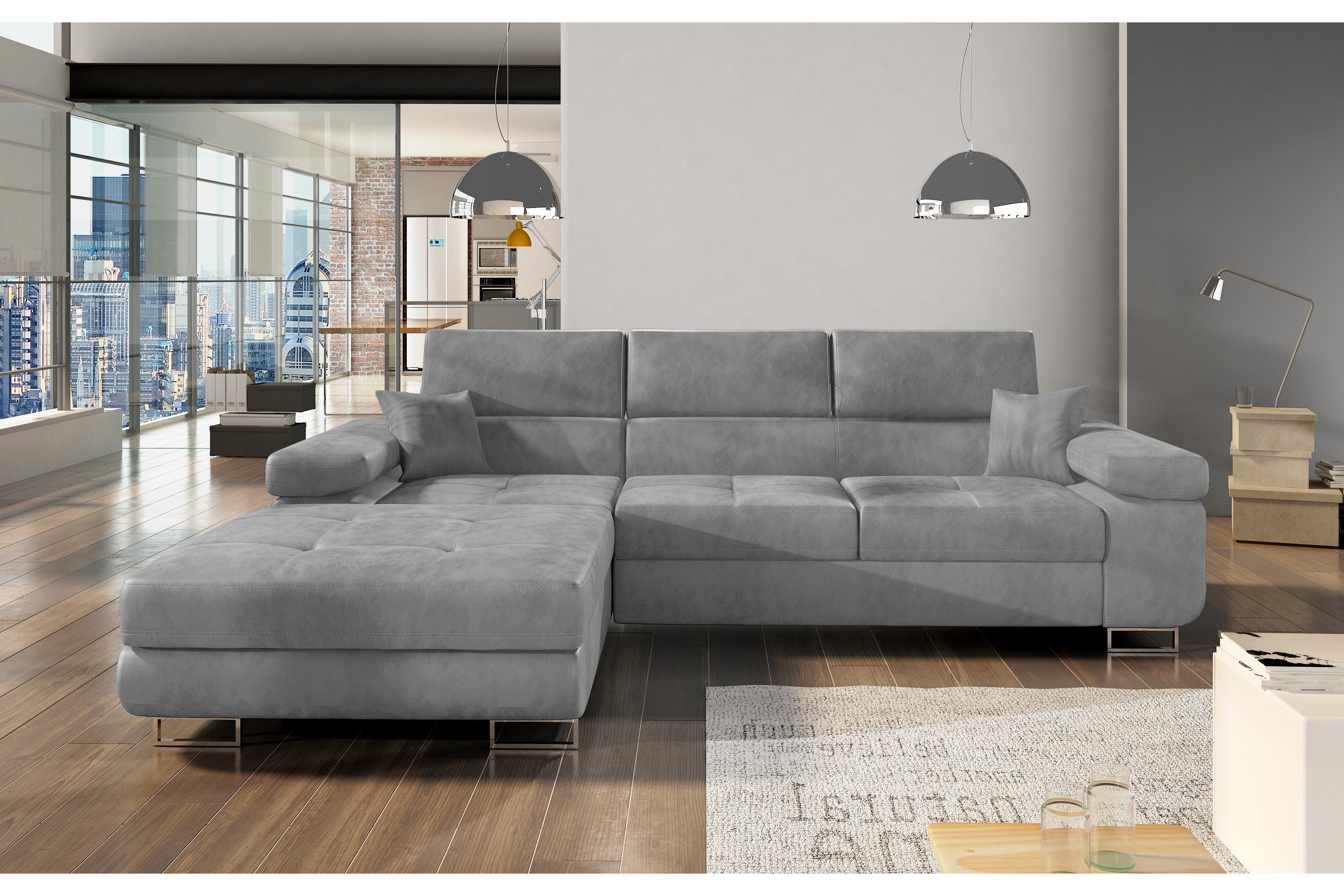 terrence bäddsoffa med divan vänster grå -