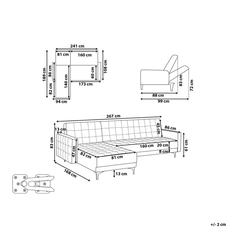 4-sits Hörnsoffa Aberdeen - Blå, Svart/Högervänd/Sammet - Möbler - Vardagsrum - Bäddsoffor - Hörnbäddsoffa