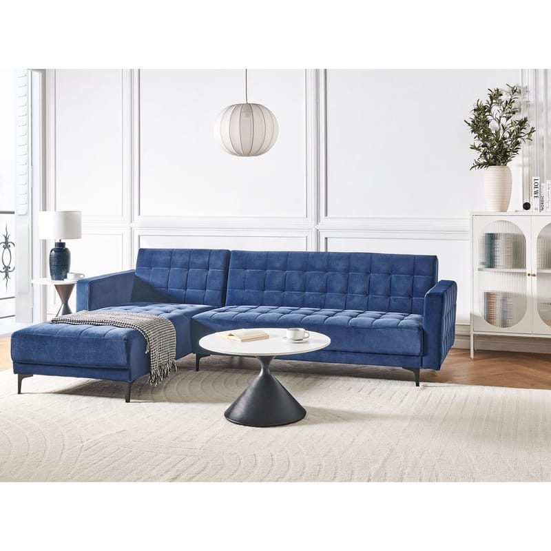 4-sits Hörnsoffa Aberdeen - Blå, Svart/Högervänd/Sammet - Möbler - Vardagsrum - Bäddsoffor - Hörnbäddsoffa