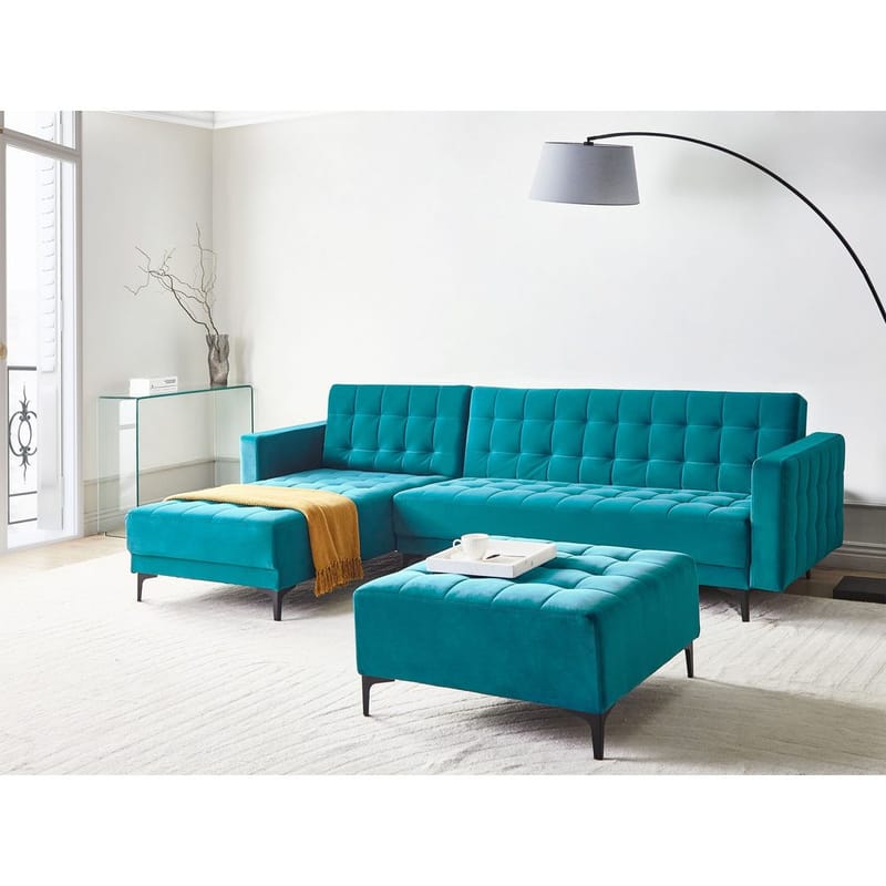 4-sits Hörnsoffa Aberdeen - Havsblå, Svart/Högervänd/Sammet - Möbler - Vardagsrum - Bäddsoffor - Hörnbäddsoffa