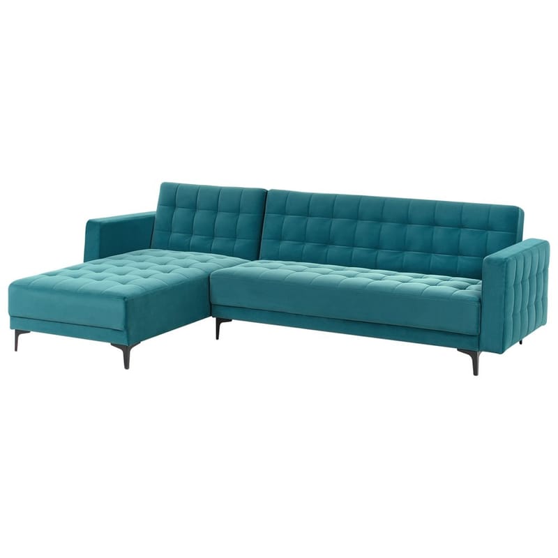 4-sits Hörnsoffa Aberdeen - Havsblå, Svart/Högervänd/Sammet - Möbler - Vardagsrum - Bäddsoffor - Hörnbäddsoffa