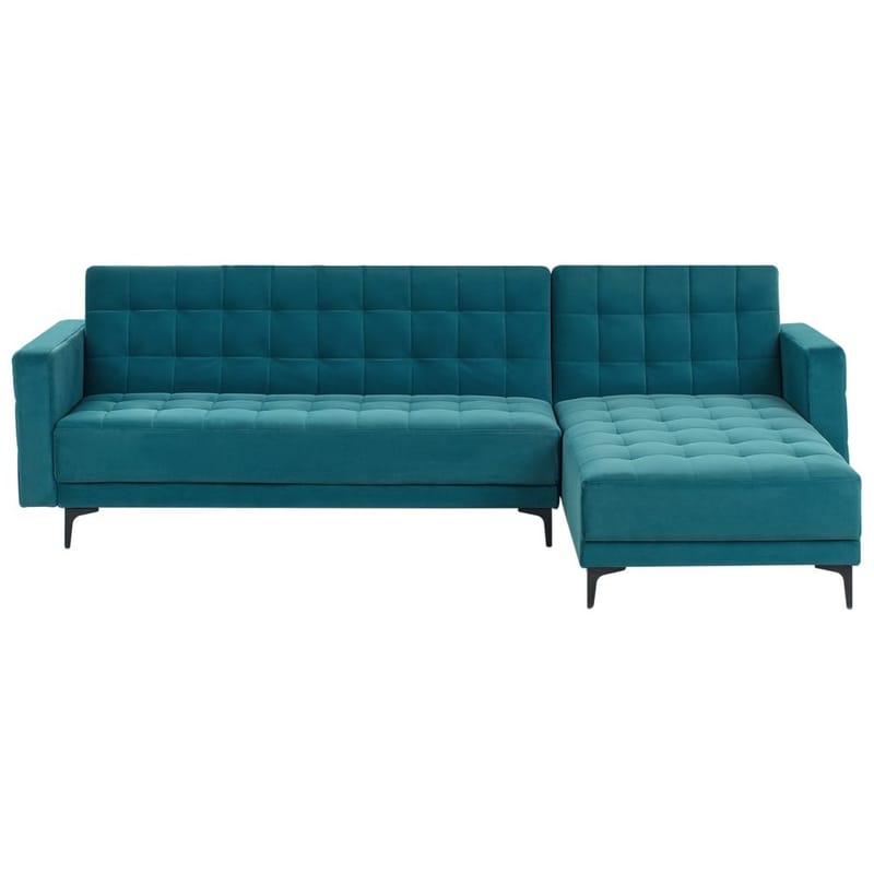 4-sits Hörnsoffa Aberdeen, Havsblå, Svart/Vänstervänd/Sammet