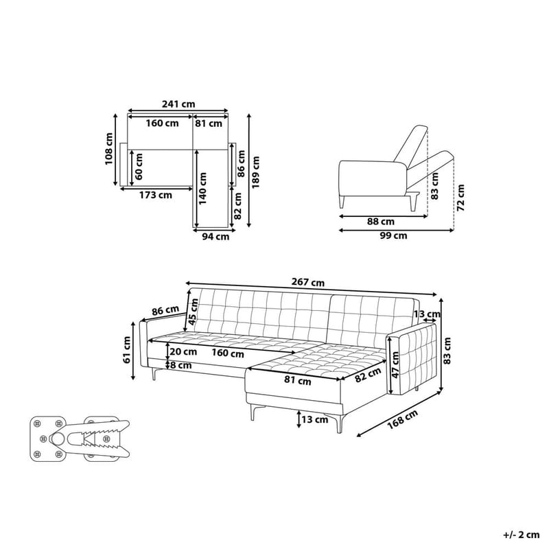 4-sits Modulär soffa Aberdeen - Ljusgrå, svart/Högervänd/Sammet - Möbler - Vardagsrum - Soffor - Modulsoffor - Komplett modulsoffa