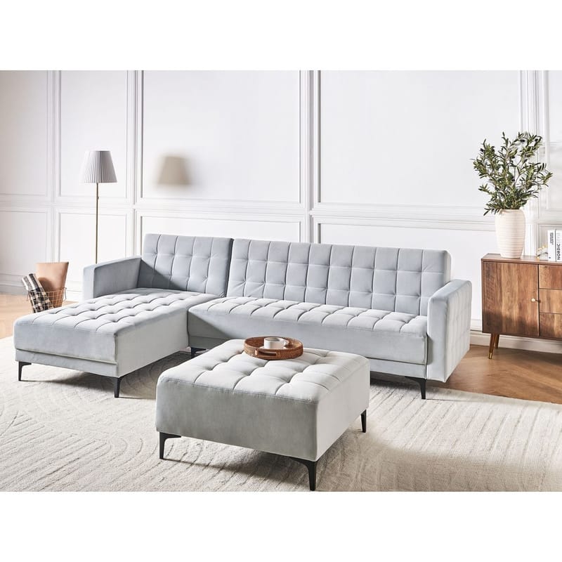 4-sits Modulär soffa Aberdeen - Ljusgrå, svart/Högervänd/Sammet - Möbler - Vardagsrum - Soffor - Modulsoffor - Komplett modulsoffa