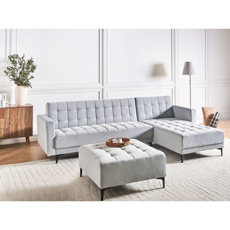 4-sits Modulär soffa Aberdeen - Ljusgrå, svart/Vänstervänd/Sammet - Möbler - Vardagsrum - Soffor - Modulsoffor - Komplett modulsoffa