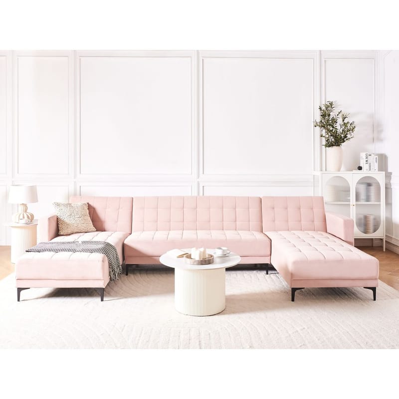 5-sits Bäddsoffa Aberdeen - Rosa, Svart/Sammet - Möbler - Vardagsrum - Bäddsoffor - U bäddsoffa