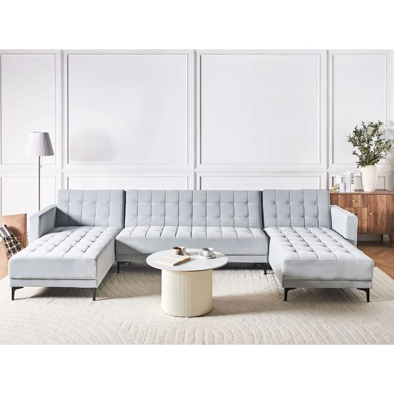 5-sits Modulär soffa Aberdeen - Ljusgrå, svart/Sammet - Möbler - Vardagsrum - Soffor - Modulsoffor - Komplett modulsoffa