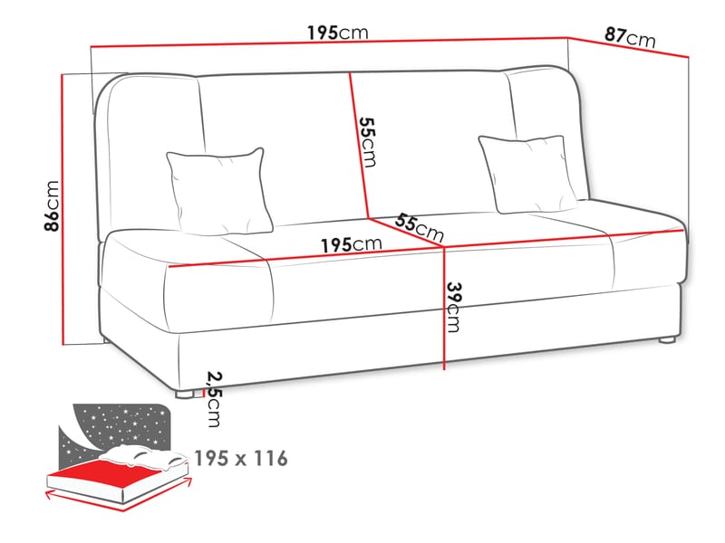 Abron Bäddsoffa 3-sits - Grå - Möbler - Vardagsrum - Bäddsoffor