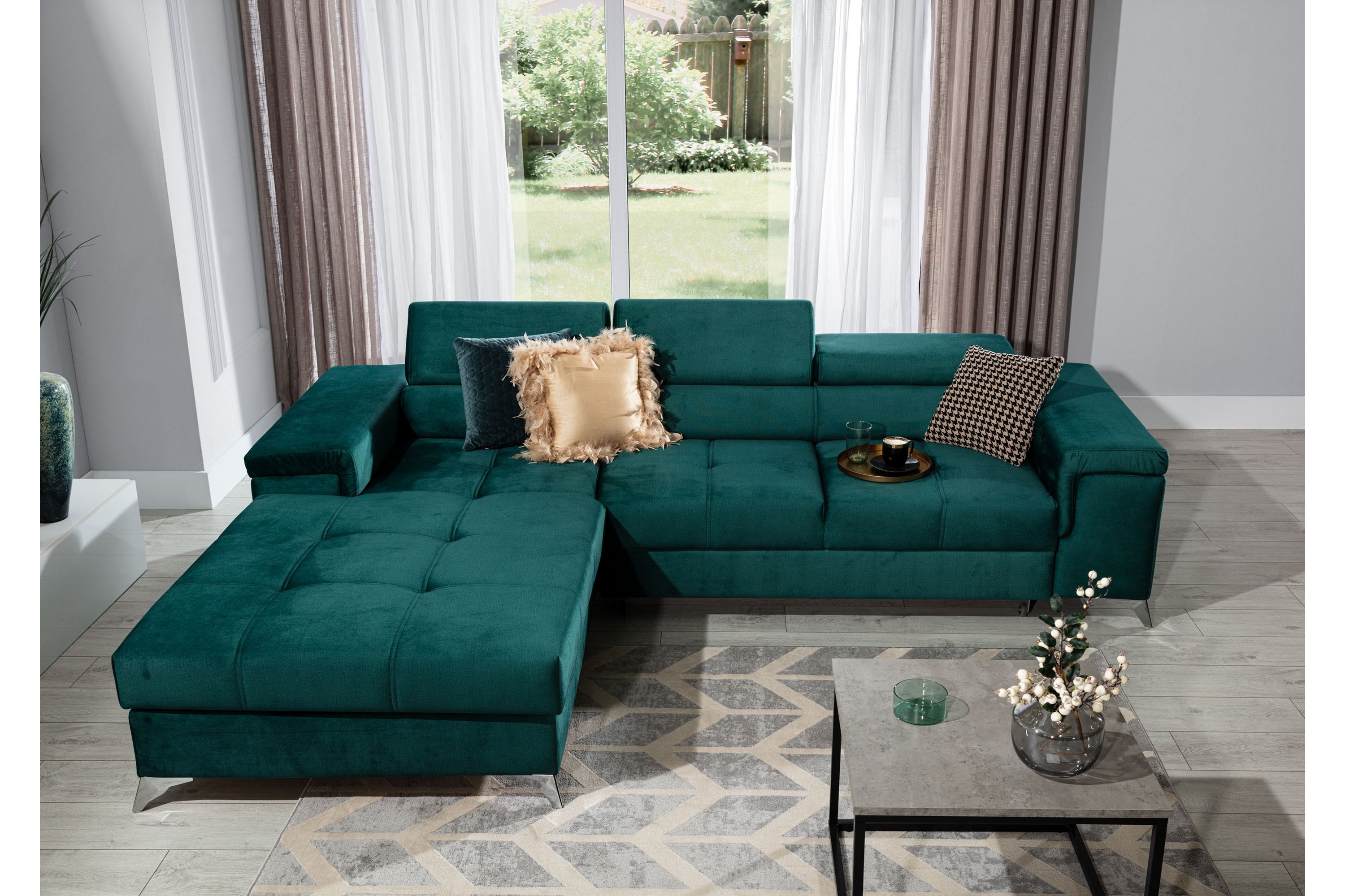 alberdi 3-sits bäddsoffa m. divan grön -