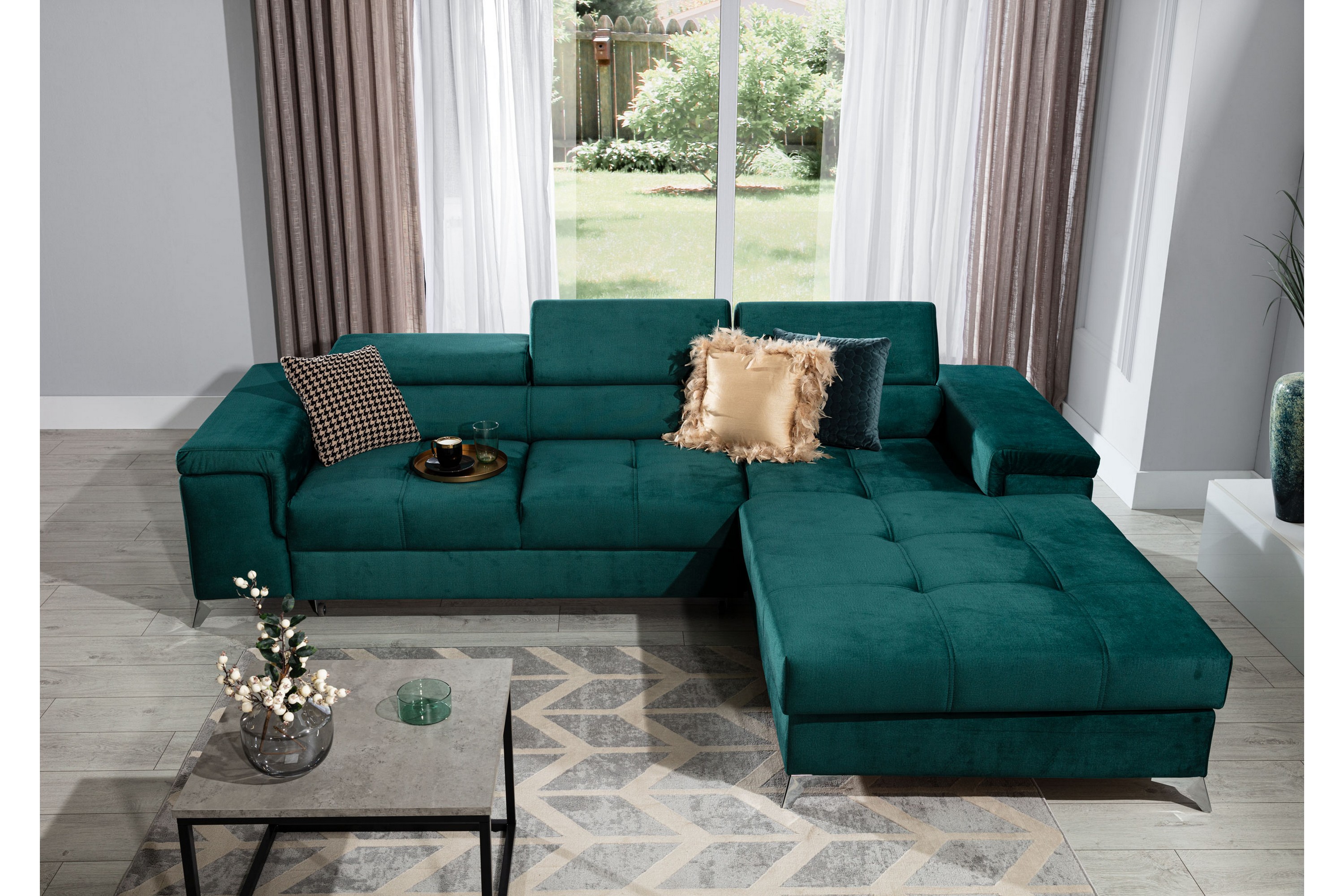 alberdi 3-sits bäddsoffa m. divan grön -