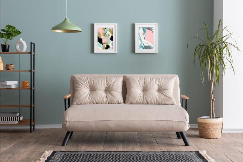 Alfredton 2-sits Bäddbar Fällbar Bäddsoffa i Tyg med Metallben - Ljusbeige - Möbler - Vardagsrum - Bäddsoffor