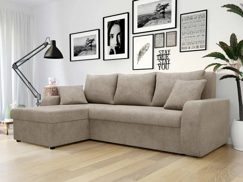 Alvared 3-sits Bäddsoffa med Divan Vänster - Mörkbeige - Möbler - Vardagsrum - Bäddsoffor - Hörnbäddsoffa