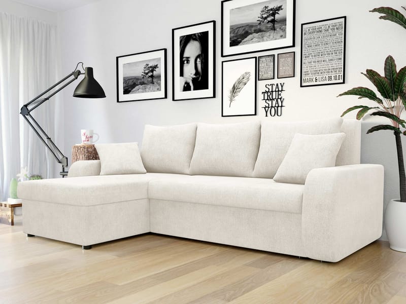 Alvared 3-sits Bäddsoffa med Divan Vänster - Vit - Möbler - Vardagsrum - Bäddsoffor - Hörnbäddsoffa